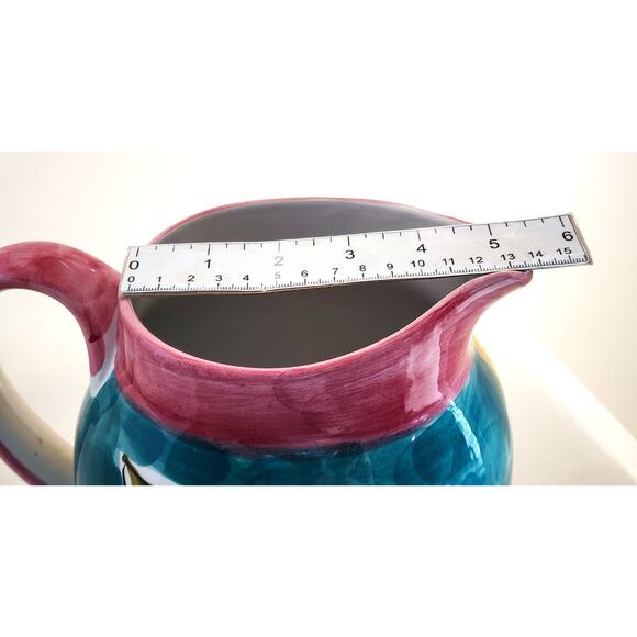 PITCHER/VASE-Hand Painted-Fruit Motif-Bright Colors-Made in Portugal-Holds 8 cup - Picture 12 of 12